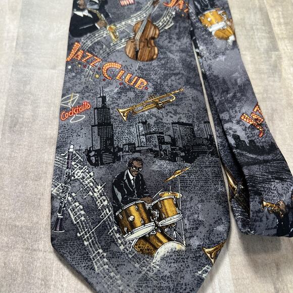 Americana for Dillards Other - Vintage Americana All That Jazz Club Black Gray Neck Tie Dillards‎ 100% Silk